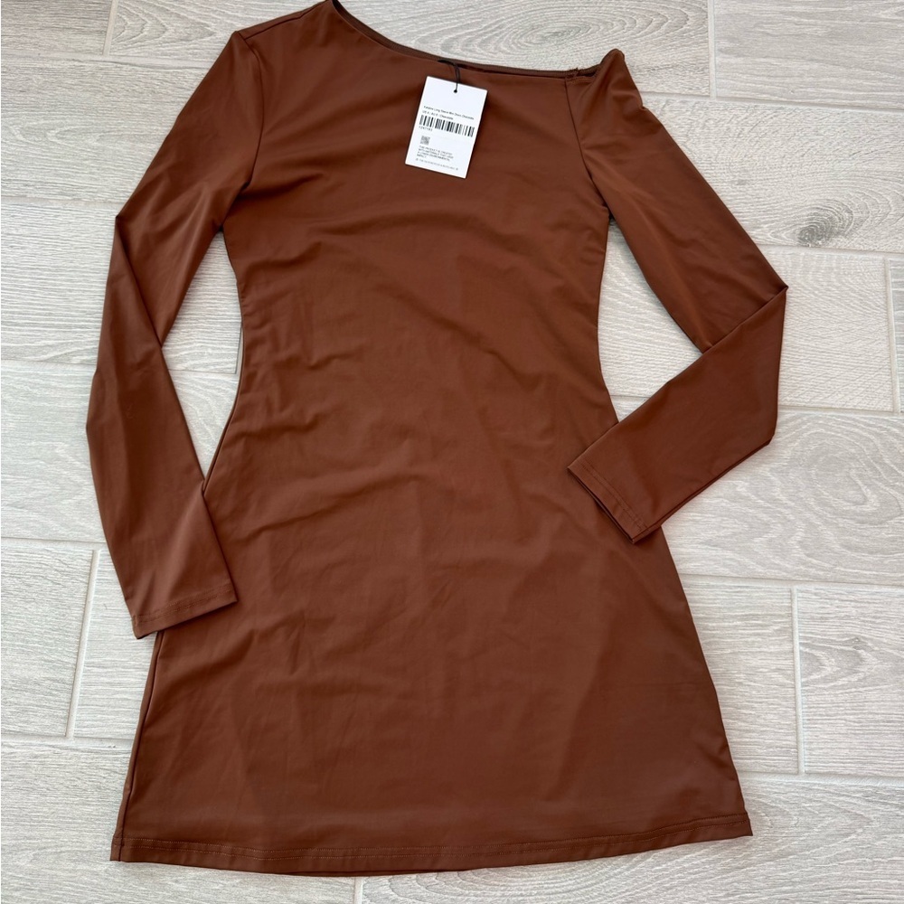 PRINCESS POLLY Kataline Asymmetrical Neckline Chocolate Brown Mini Dress 4 NWT - Picture 3 of 6